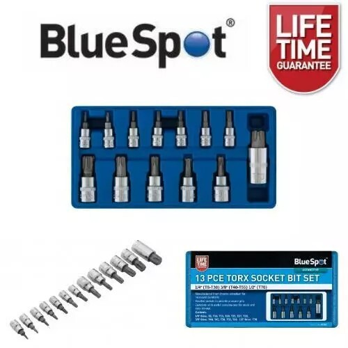 BlueSpot 13 Piece Torx Star Bit Socket Set T8 1/4' & 3/8'- T70 01503