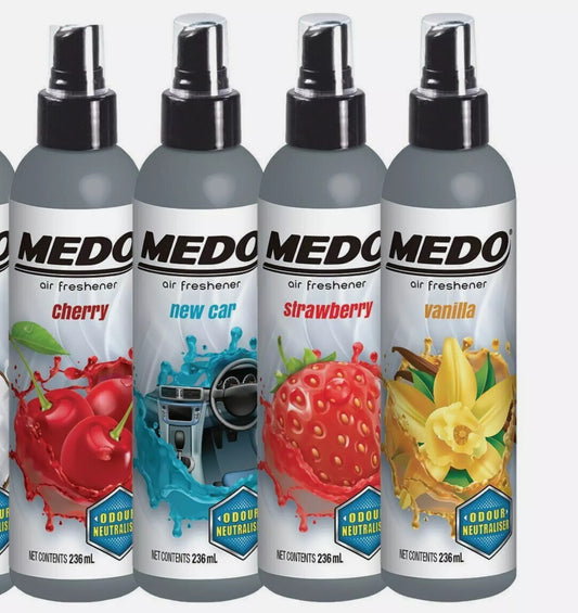 4 x Medo Pump Spray Car Air Freshener, Mixed Odour Neutralising Mist, 236ml