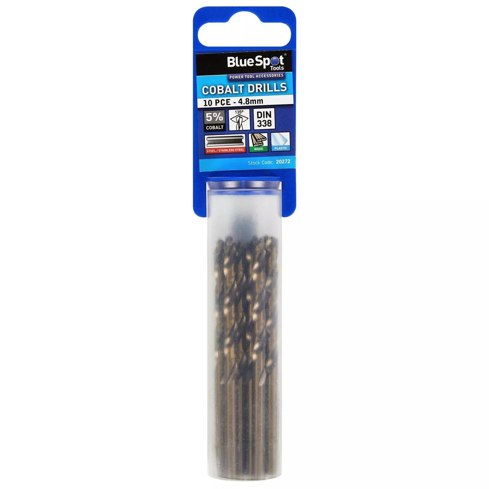 BlueSpot 4.8mm Metal HSS Cobalt Drill Bits Set 10Pcs Pack for Steel Wood Plastic