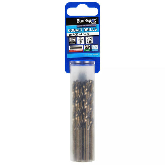 BlueSpot 4.8mm Metal HSS Cobalt Drill Bits Set 10Pcs Pack for Steel Wood Plastic
