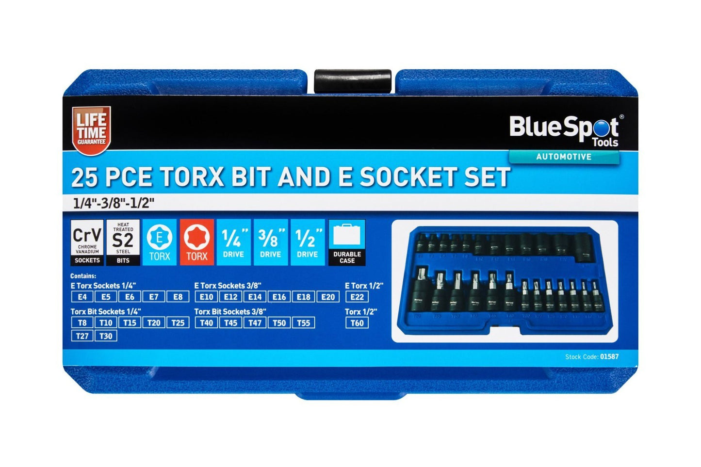 Blue Spot Tools TORX Bit & E Socket Set 1/4"-3/8"-1/2 25pc bsp01587