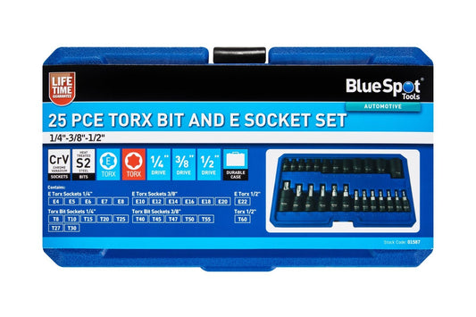 Blue Spot Tools TORX Bit & E Socket Set 1/4"-3/8"-1/2 25pc bsp01587