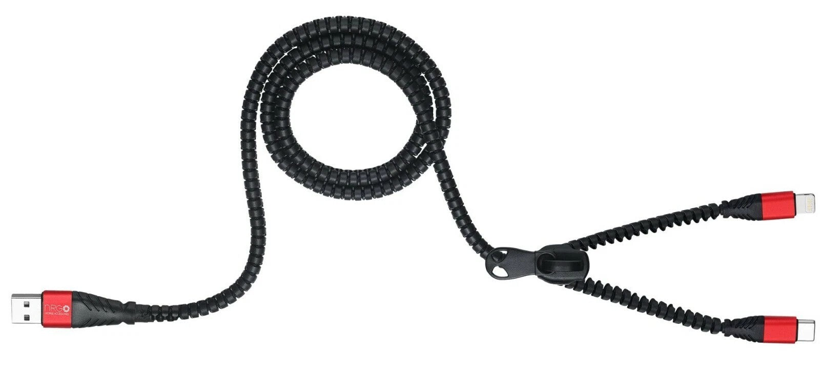 2 in 1 Zipper Charging Cable - iPhone & Type-C- 1 metre