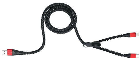 2 in 1 Zipper Charging Cable - iPhone & Type-C- 1 metre