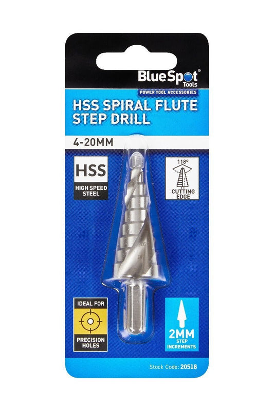 BlueSpot Step Cone Drill Bit HSS Spiral Flute 4-20mm BSP20518