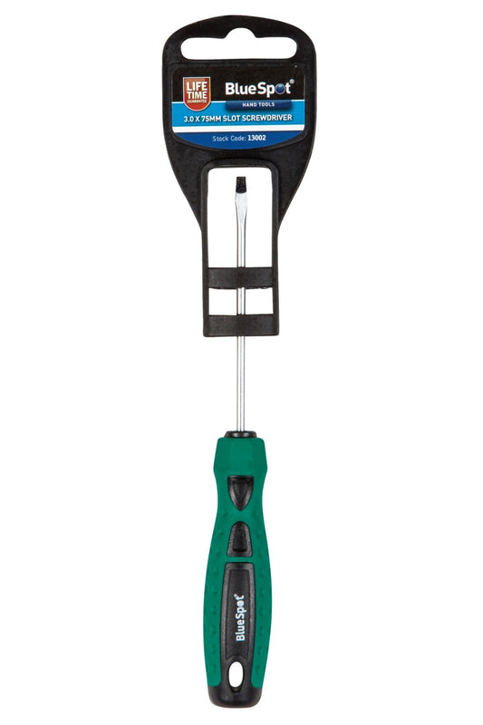 Bluespot Slotted Screwdriver 3.0 x 75mm Magnetic Flat Tip Comfort Handle 13002