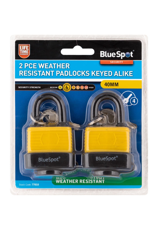 BlueSpot 40mm Weather Resistant Padlocks Keyed Alike - Pack of 2 77010