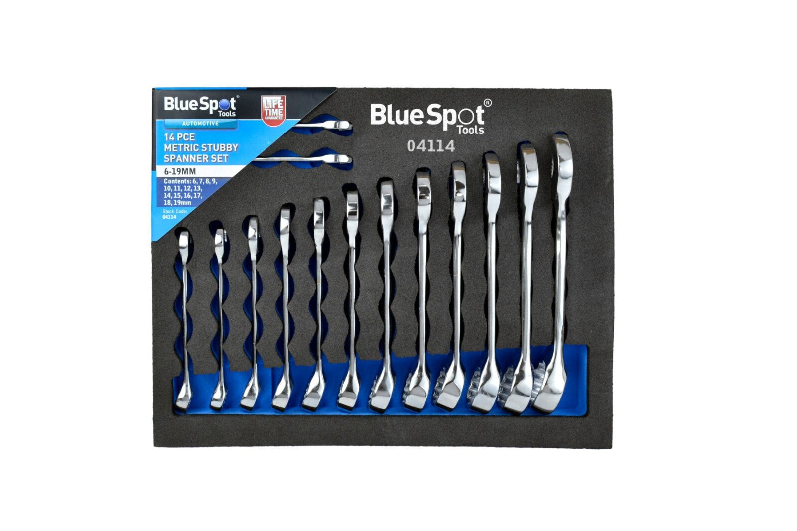 BlueSpot 14Pcs Metric Stubby Spanner Set Supplied in EVA Foam Tray 6-19mm