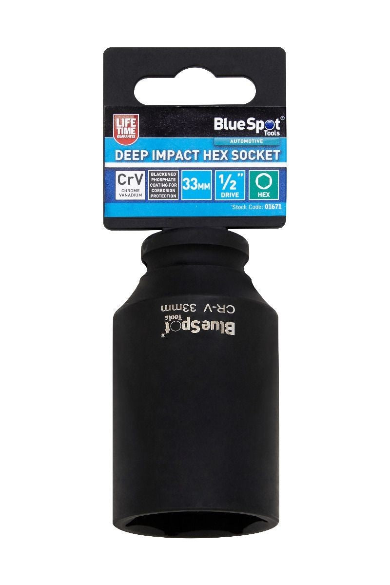 BlueSpot 33mm Deep Socket Impact Hex 6 Point Single  Steel 1/2" Drive bsp01671