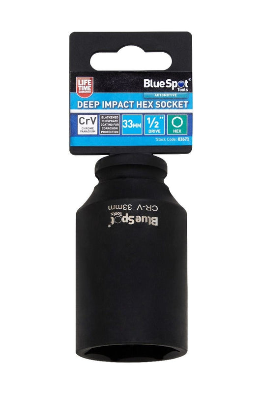 BlueSpot 33mm Deep Socket Impact Hex 6 Point Single  Steel 1/2" Drive bsp01671