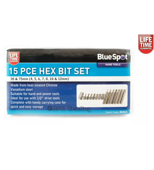 BlueSpot 15pc Allen Key Hex Hexagon 1/2" Drive Bit Socket Set H4 to H12