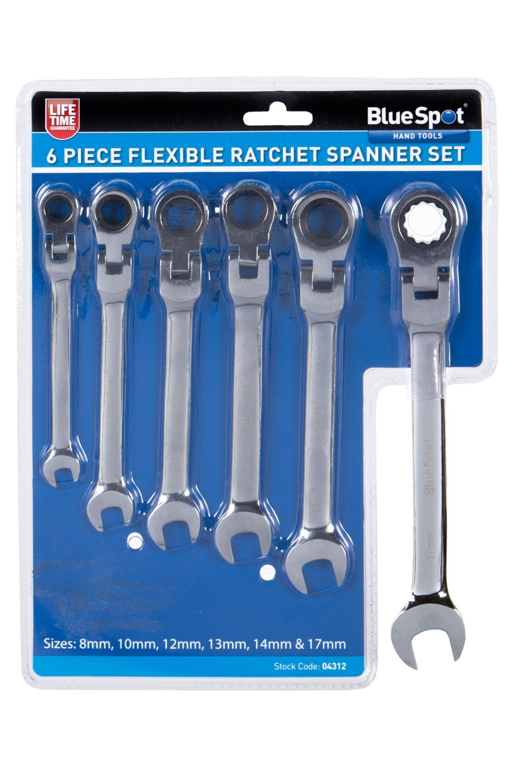 6 Piece Flex Ratchet Spanner Set. Ratcheting Spanners with Flexible Head 04312