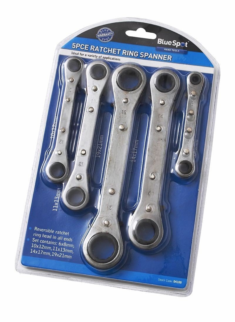 BlueSpot Tools 5pc Metric Double Ended Ratchet Ring Spanner Set - 04100