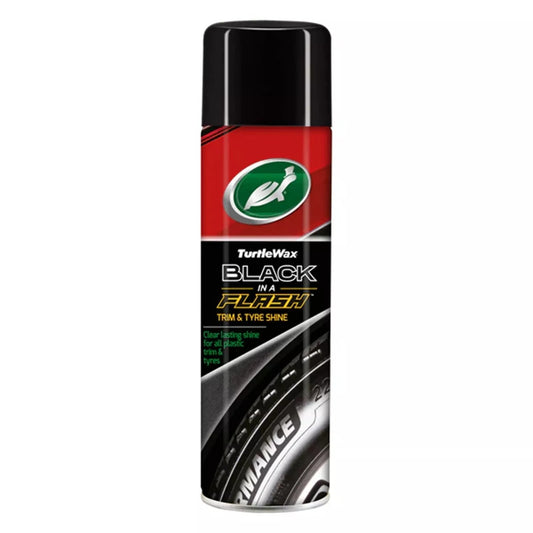 Turtle Wax Black In A Flash 500ml Aerosol Trim & Tyre Shine Car Plastic 51777