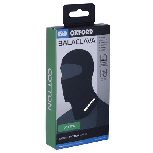 Oxford Cotton Balaclava Lightweight Motorcycle Accessory Black Stretch Comfort