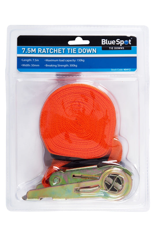 BlueSpot 7.5m Ratchet Tie Down Load Strap Cargo Trailer 50mm x 7.5m/25ft