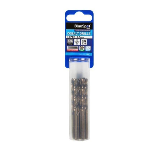 BlueSpot 4.5mm Metal HSS Cobalt Drill Bits Set 10Pcs Pack for Steel Wood Plastic