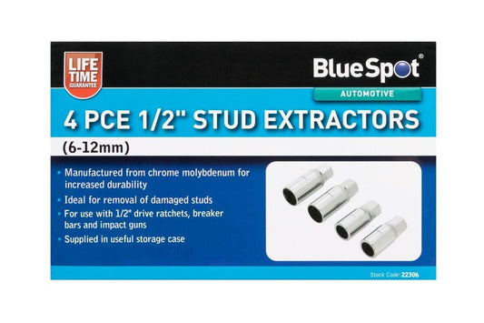 Blue Spot 22306 4 Piece 1/2" Stud Extractors (6-12mm) 22306