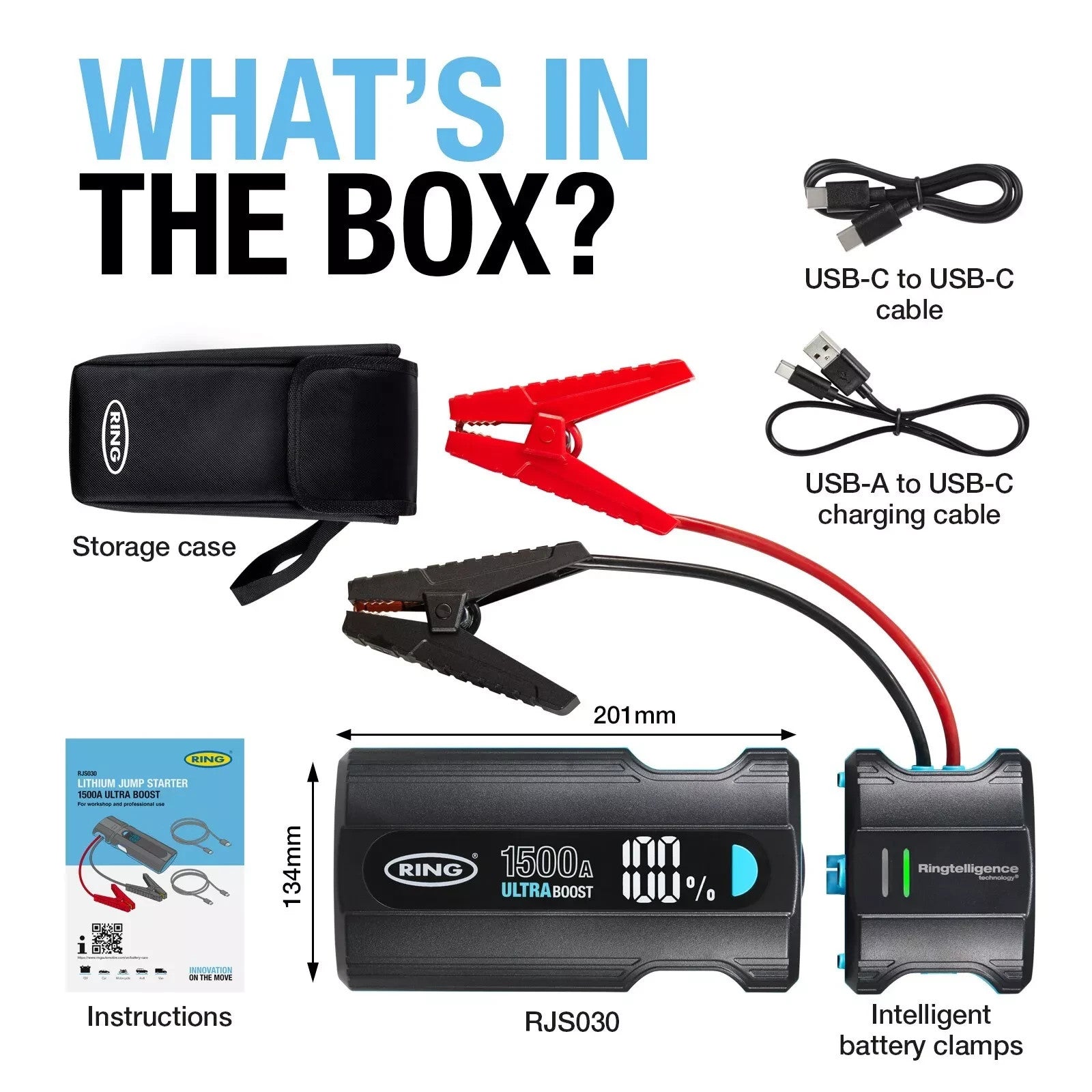 Ring ULTRABOOST 1500 Lithium Car Jump Starter Battery Booster 12v 1500a RJS030