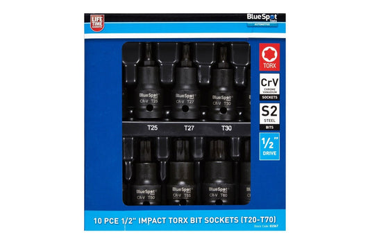 BlueSpot Impact Key Torx 1/2" Drive Bit Socket Set T20 - T70 Bits 10pc 01567