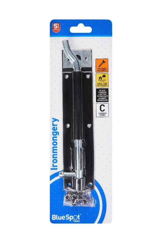 Blue Spot Tools  200mm Black Powder Coated Necked Tower Bolt bsp78061