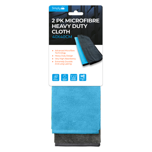 SIMPLY AUTO CLE024 2PK HEAVY DUTY MICROFIBRE CLOTHS HIGH ABSORBANCY