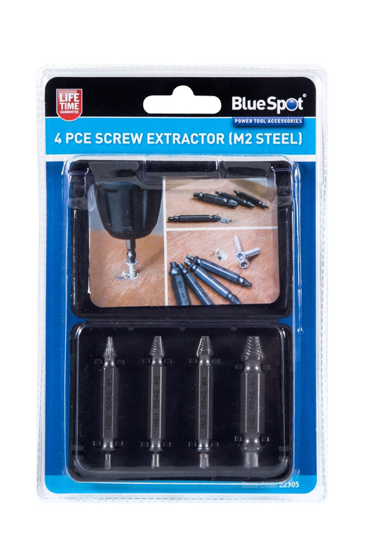 BlueSpot 4Pcs Screw Extractor Set M2 Steel Damaged Removal 3-12mm Head 22305