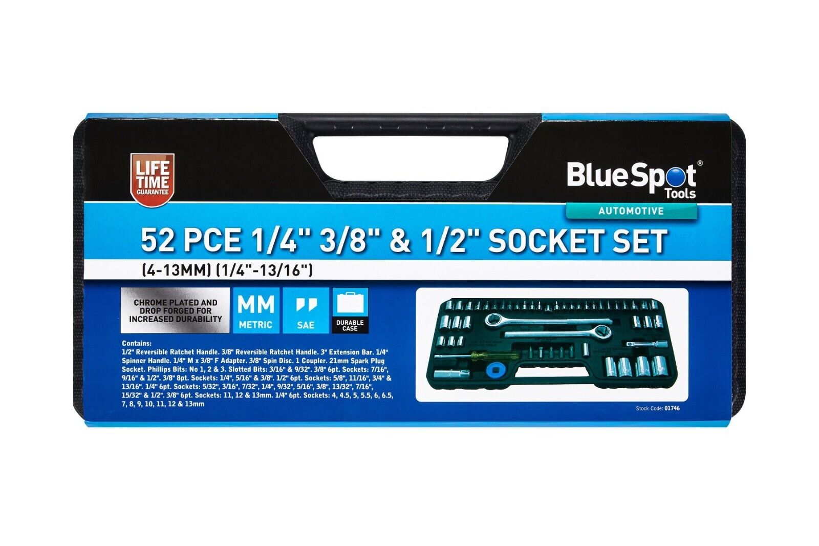 Metric Imperial Socket Set 3/8" 1/2" Drive Ratchet Extension Bits 52pc 01746