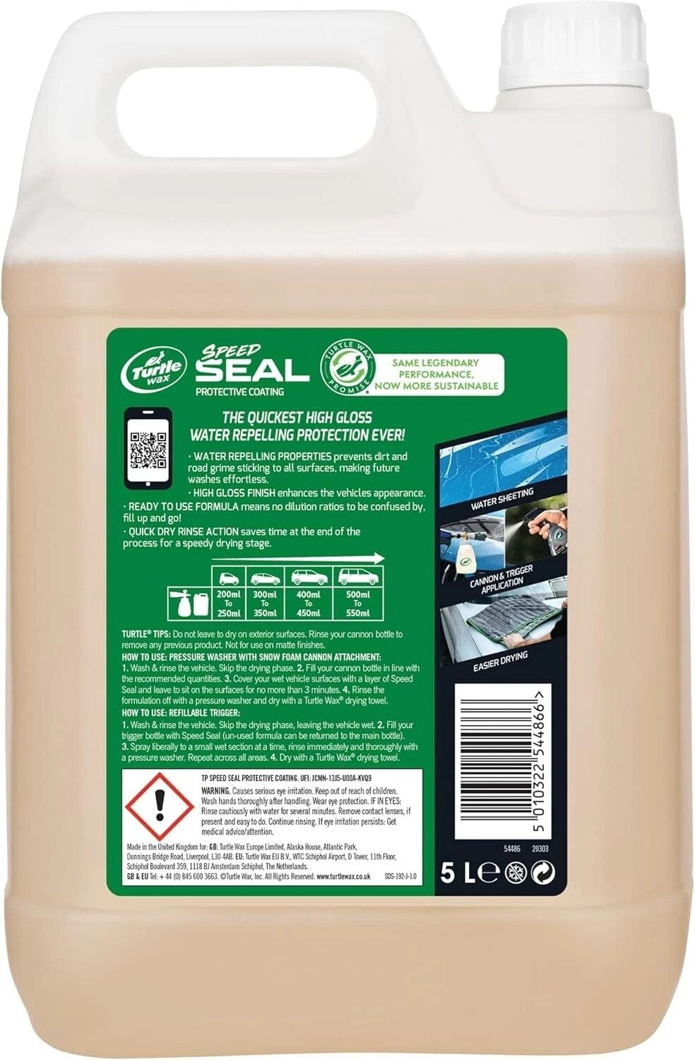 2 x Turtle Wax  5 Litre Speed Seal Protective Coating, high Gloss, Repels Water