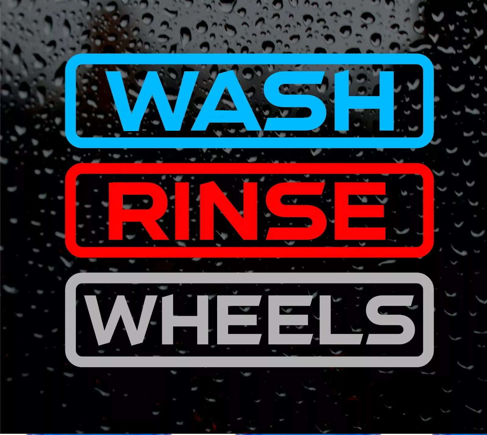 Car Detailing Wash, Rinse & Wheels Bucket Stickers Valeting - blue red & silver
