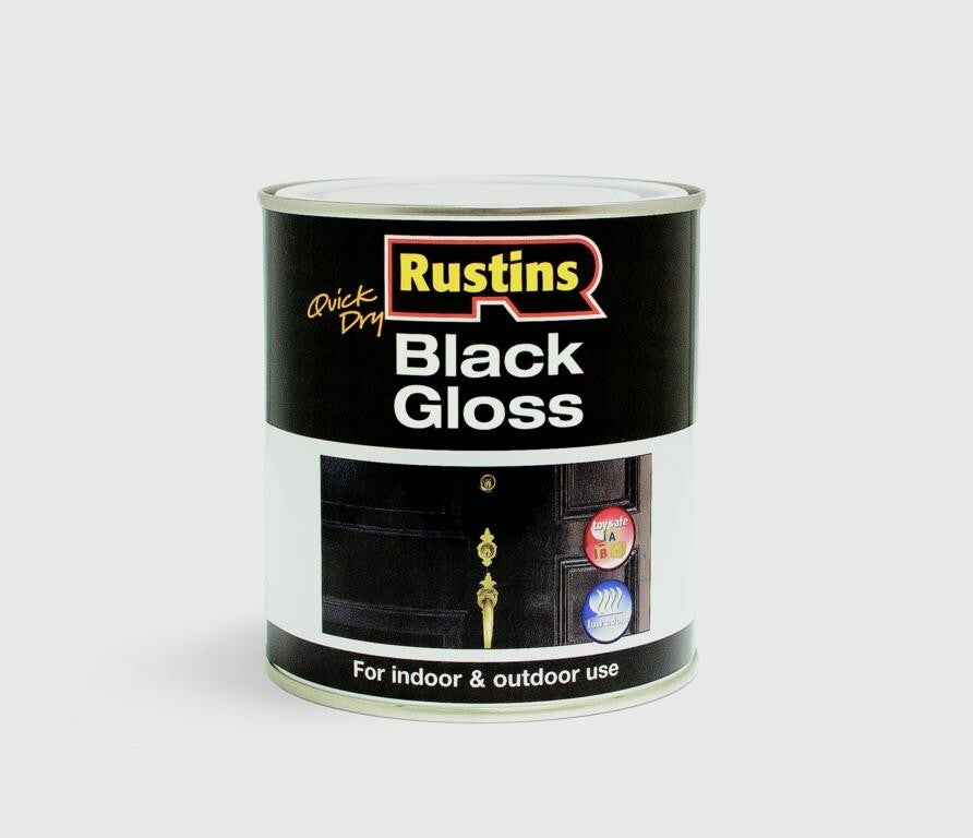 Rustins Quick Dry Black Gloss Paint 250ml/500ml/1L.  For Indoor & Outdoor Use.