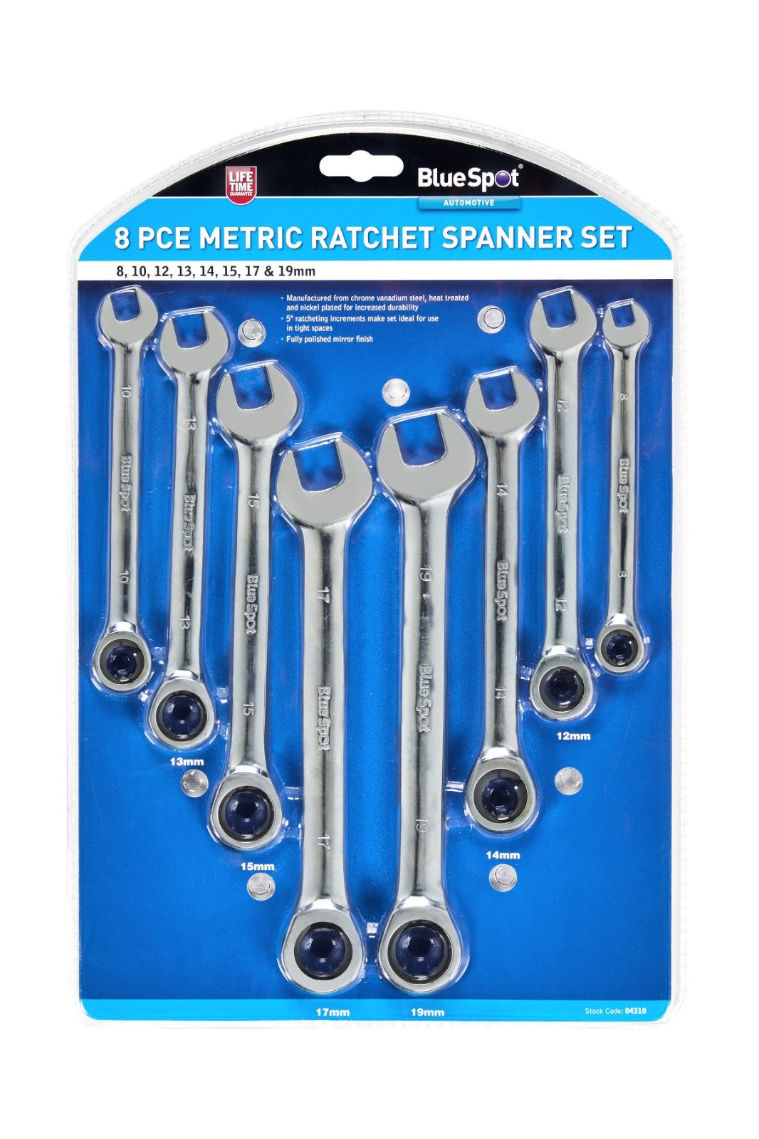 BlueSpot  Ratchet Spanner Set of 8 Metric 8 to 19mm 04310