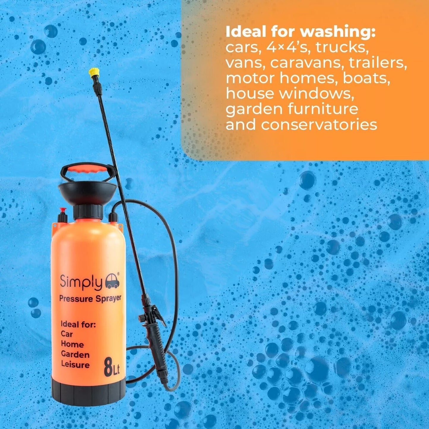 8L Portable Pressure Washer Sprayer with Brush for Vehicles Garden Decking Home