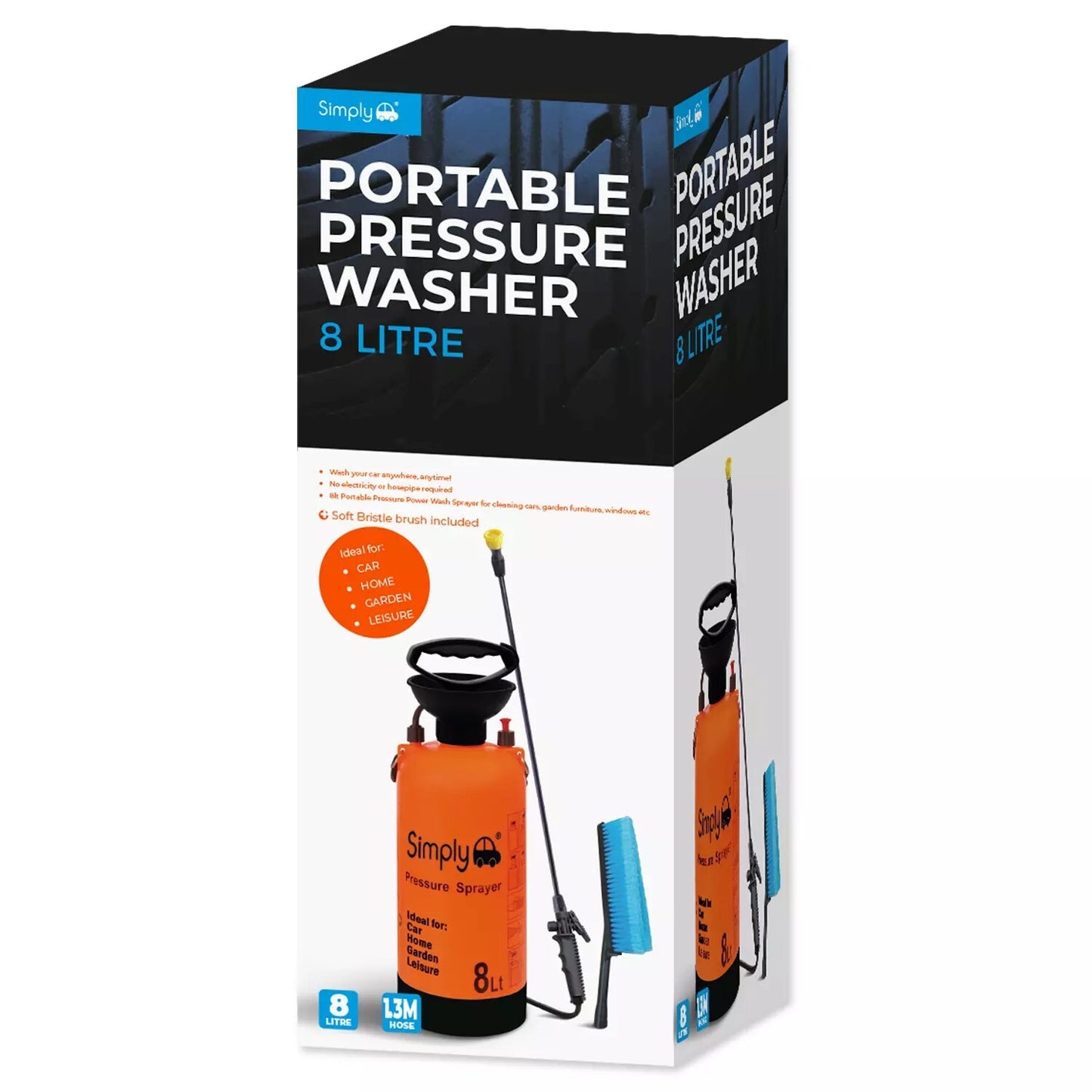 8L Portable Pressure Washer Sprayer with Brush for Vehicles Garden Decking Home