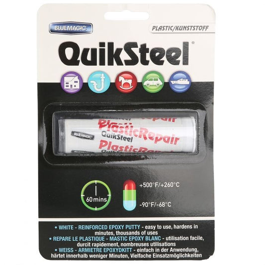 Blue Magic Quiksteel White Plastic Repair Epoxy Putty Weld Filler 2oz 16502
