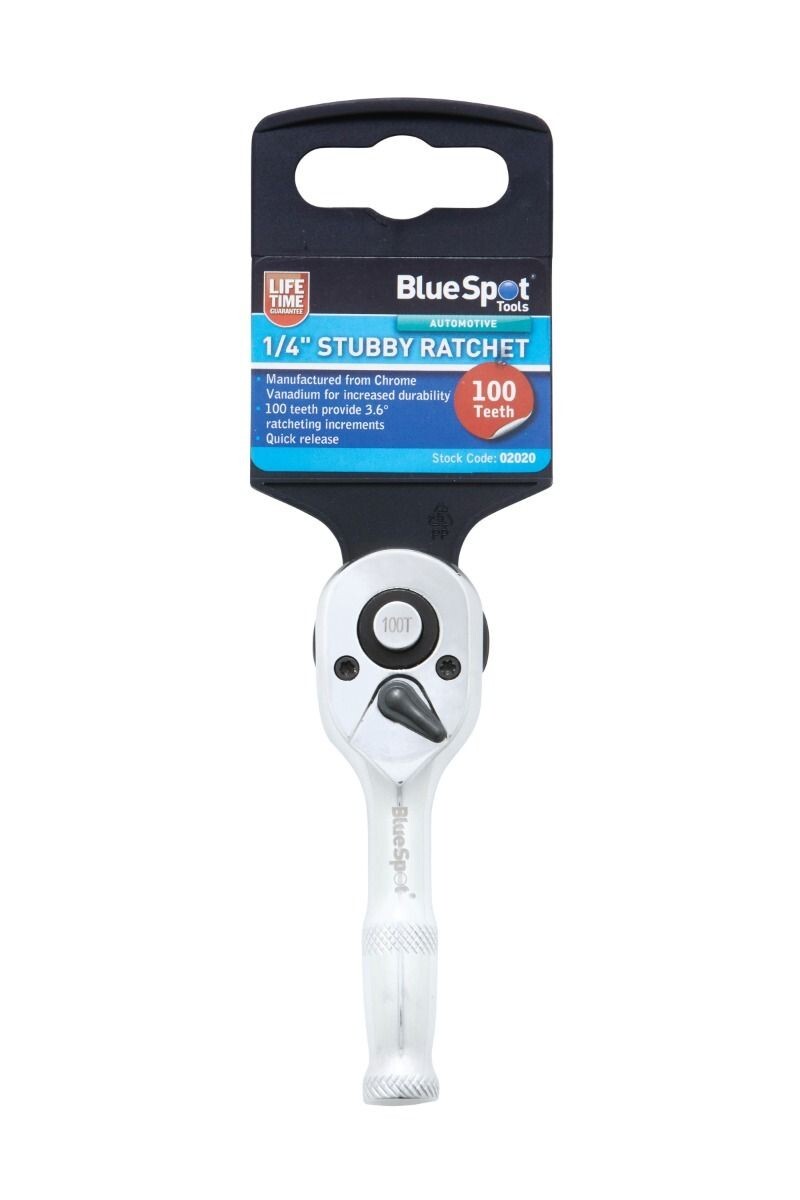 Bluespot Socket Ratchet Stubby Handle Quick Release 72 Teeth 1/4" Drive