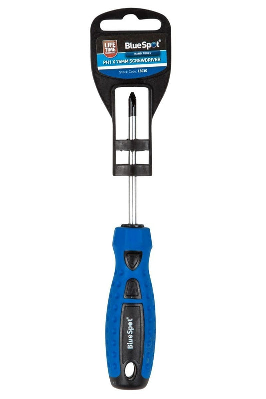 Bluespot Phillips Screwdriver PH1 x 75mm Round Magnetic Tip Blue 13010