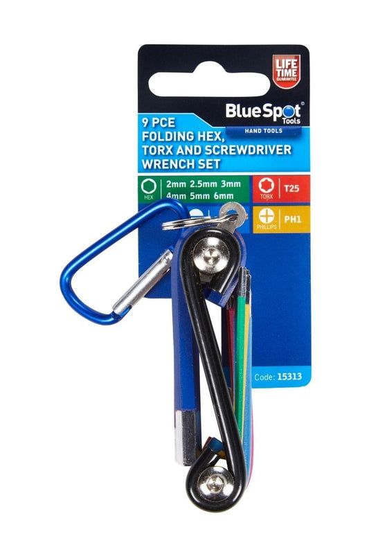 Blue Spot Tools 9 Pce Folding Hex, TORX and Screwdriver Wrench Set BSP15313