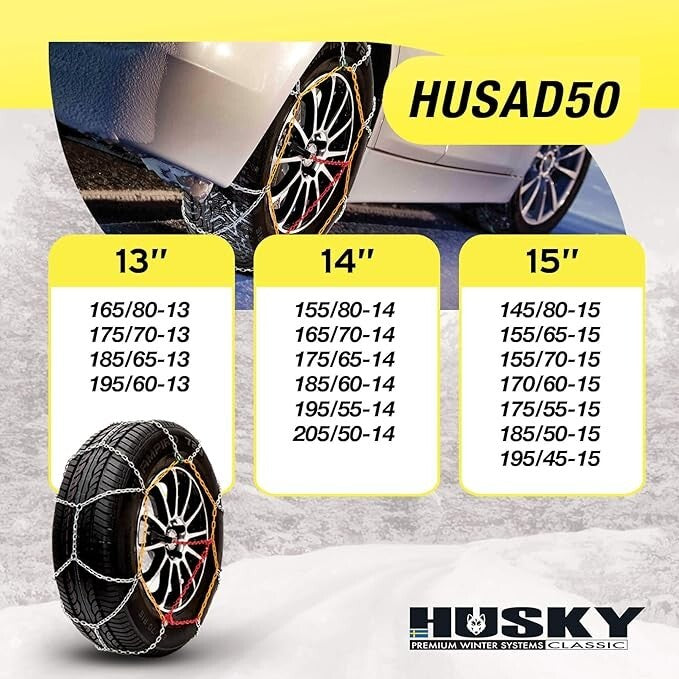 Husky premium Snow Chains – Brand New 9mm size 165-80 to 195-45 husad50