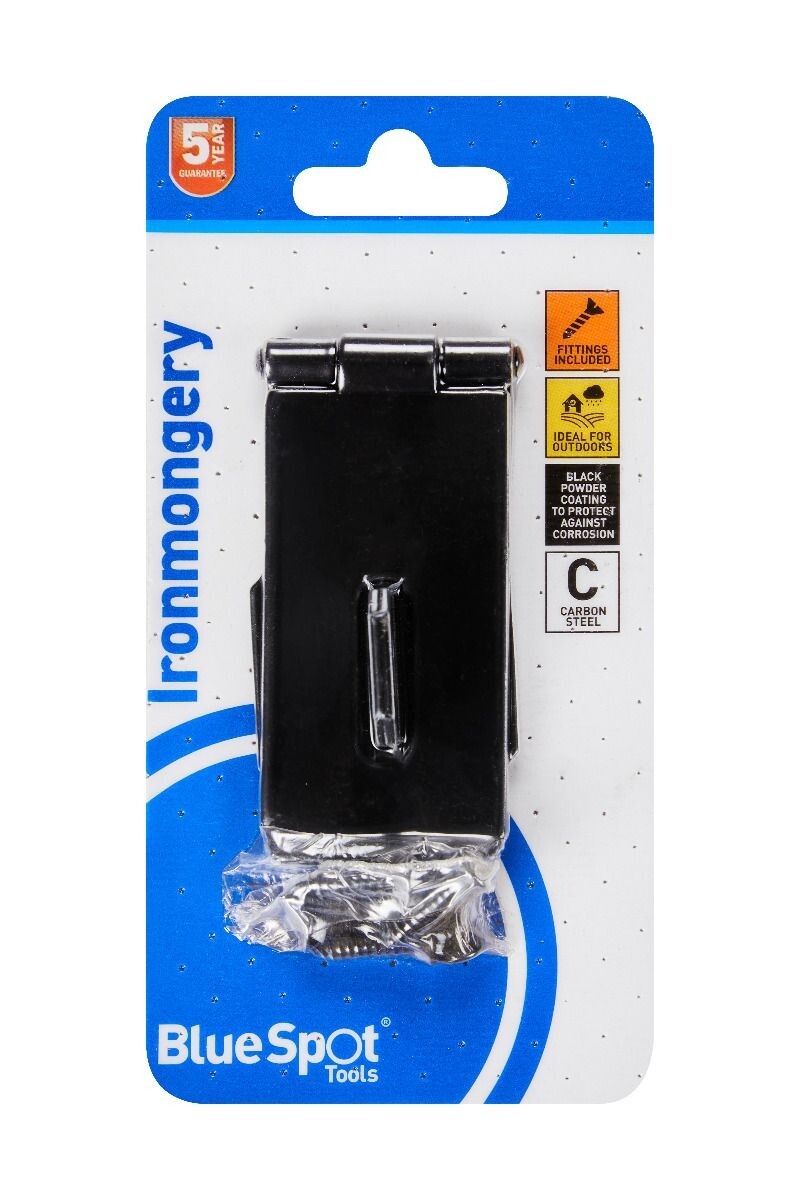 Blue Spot Tools Ironmongery 75mm Black Powder Coated Hasp and Staple bsp78056