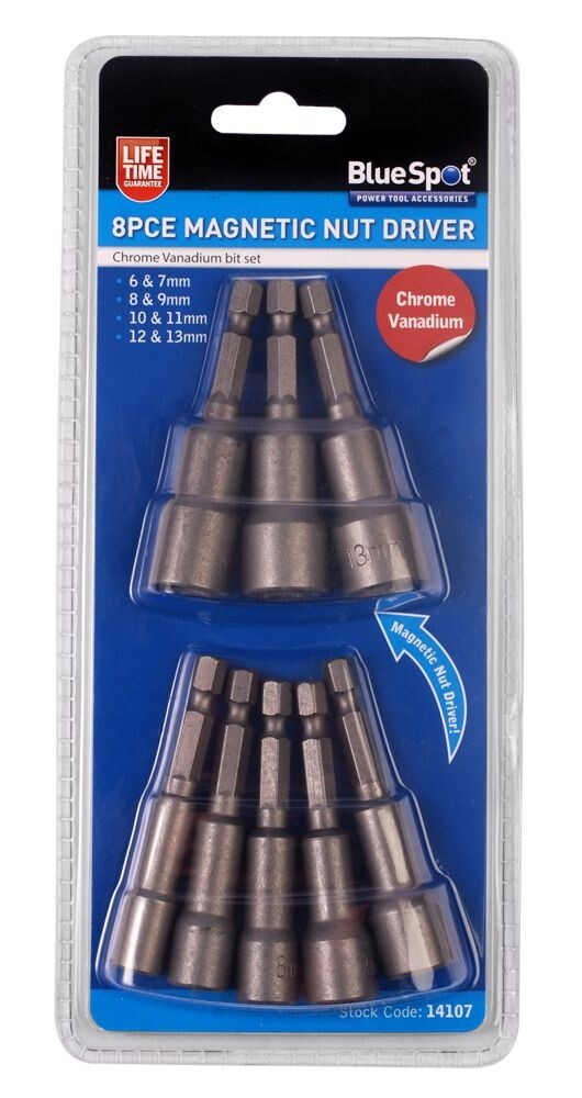 8 Piece Magnetic Nut Driver Set (6-13mm) Magnetic Connector Bits 14107