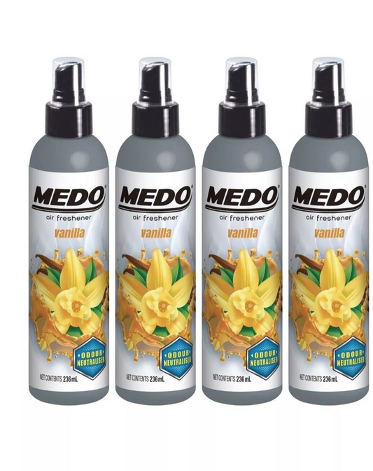 4 x Medo Pump Spray Odour Neutraliser Car Air Freshener Scent - Vanilla