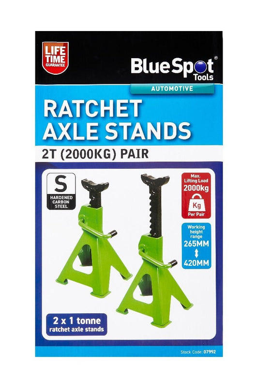 BlueSpot Axle Stands Pair Ratchet  2 Tonne 2000kg 265-420mm Height bsp07992