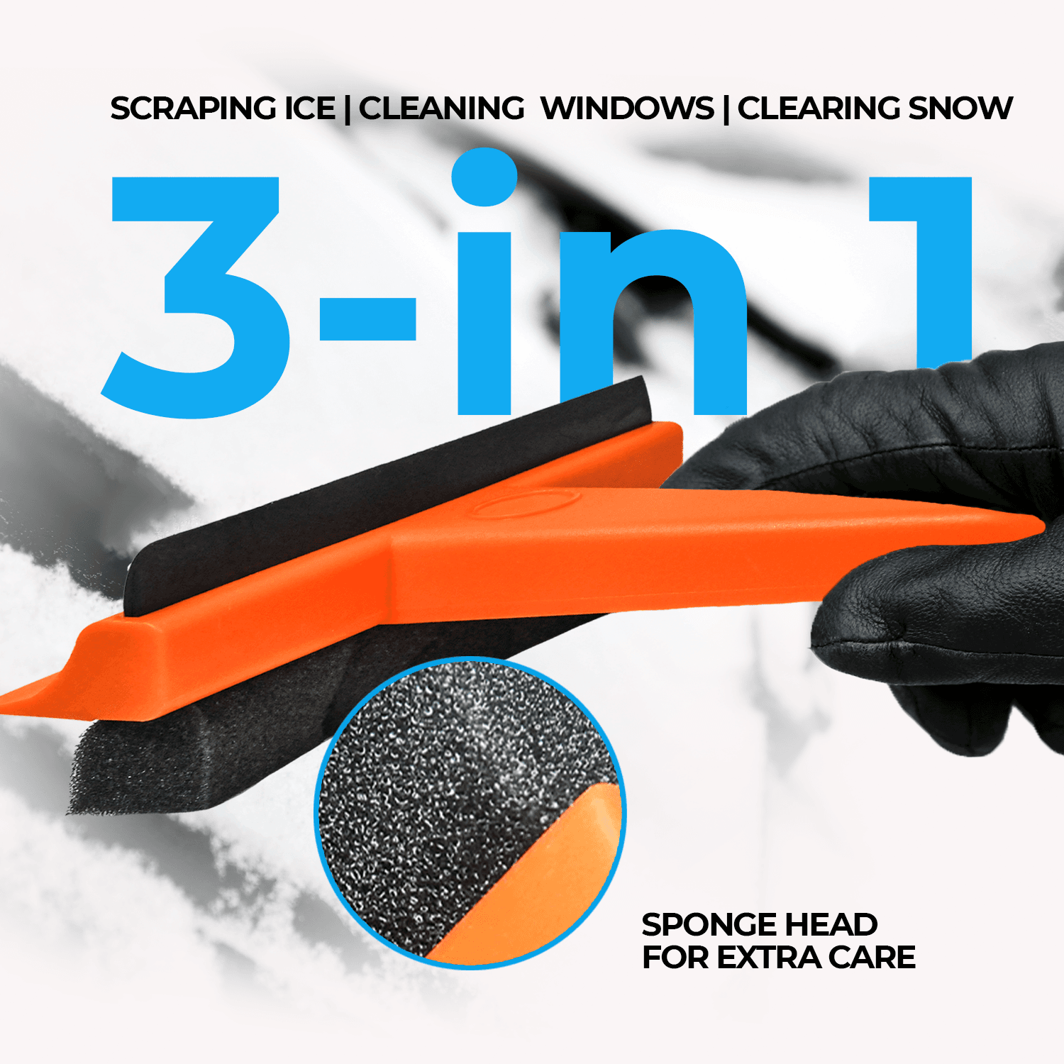 Car Van Home 3 in 1 Window Demister Pad, Frost Snow Ice Scraper & Sponge ICE001