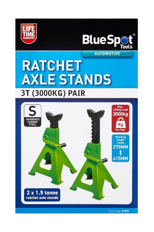 BlueSpot Axle Stands Pair Ratchet  3 Tonne 3000kg 275-415mm Height bsp07993