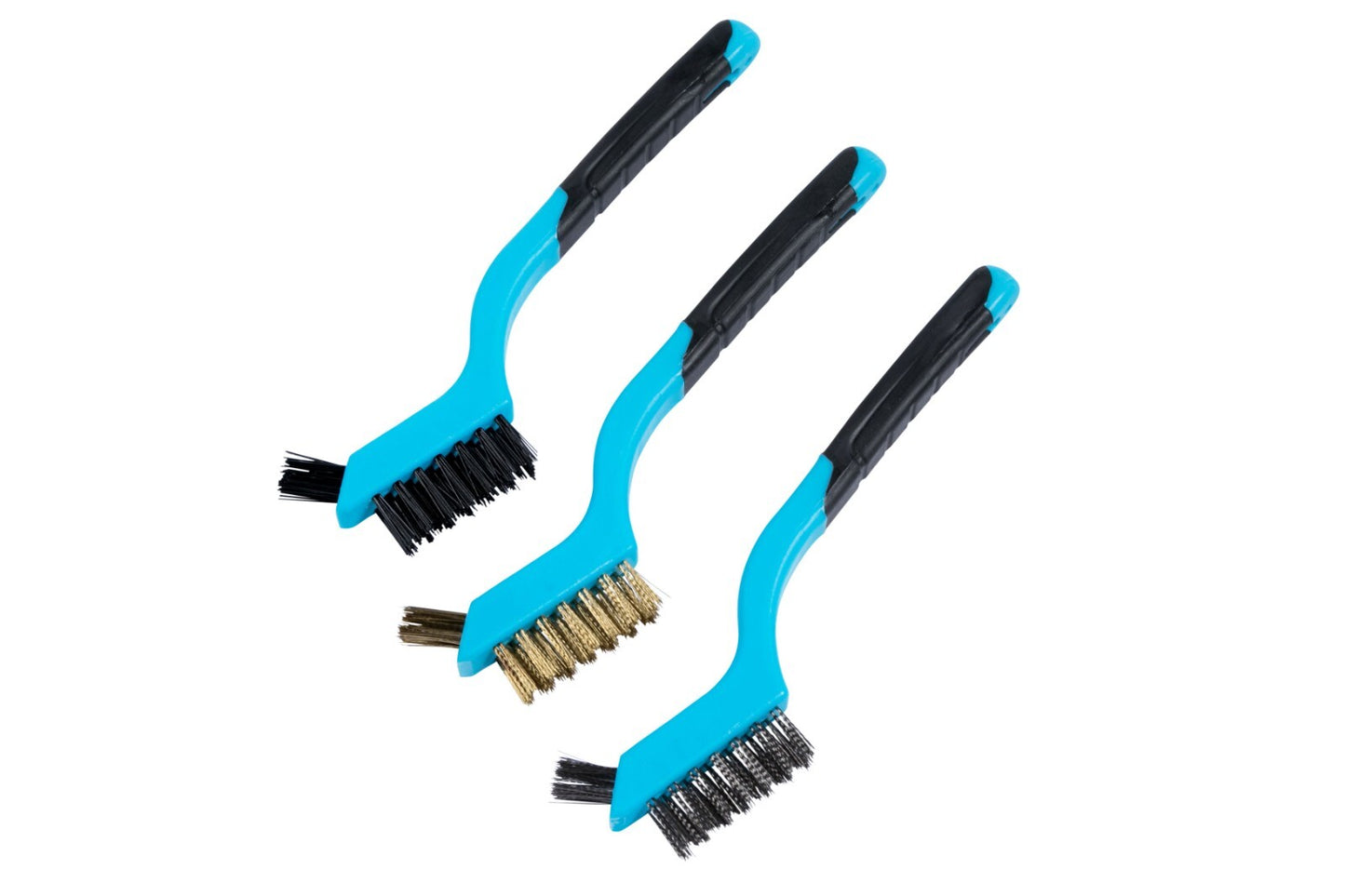BlueSpot 3pc Soft Grip Mini Wire Brush  Small Tip Bristle Nylon Brass Steel a17