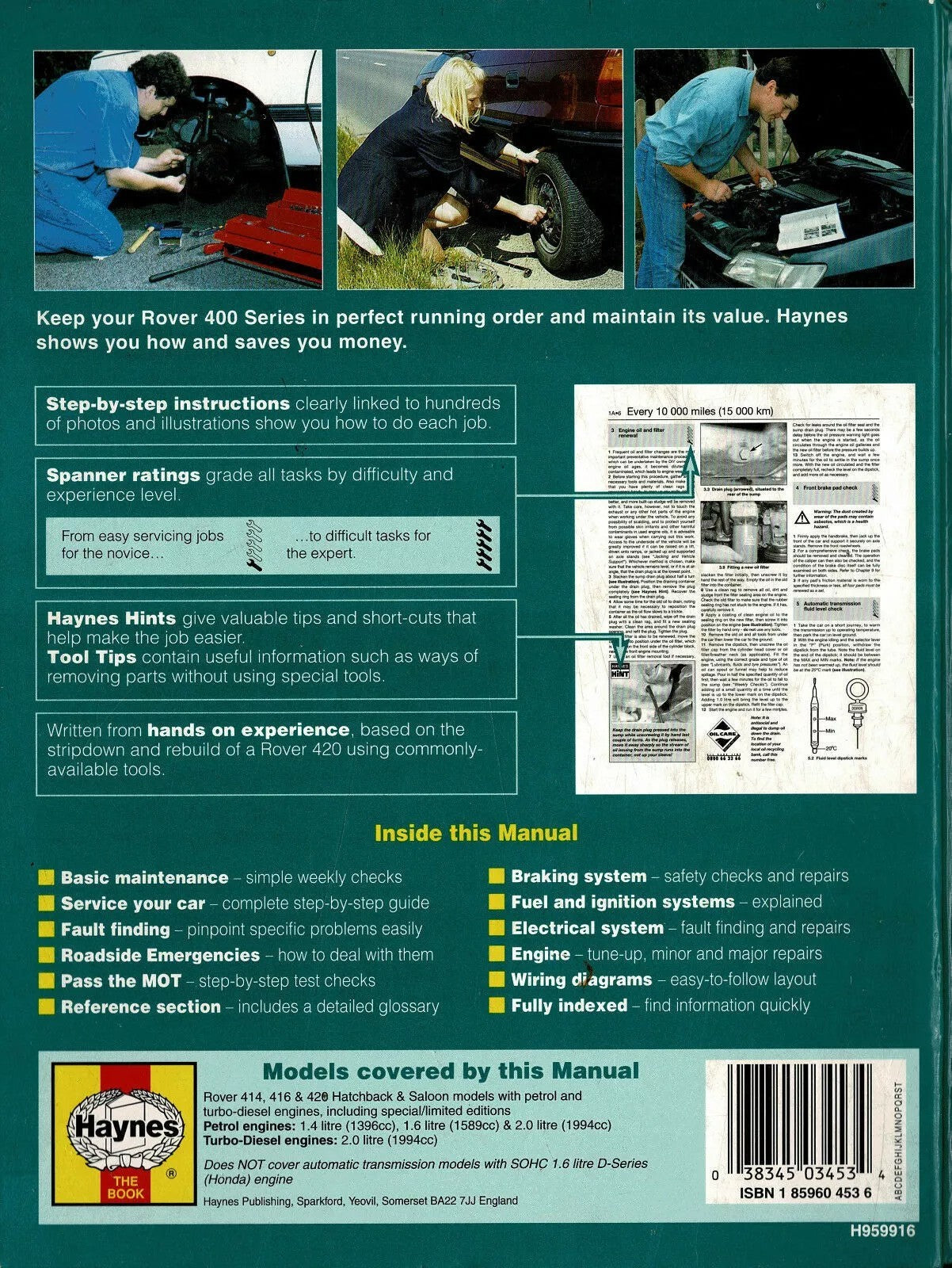 HAYNES MANUAL (3453) ROVER 414, 416 & 420 Petrol & Diesel ~ May 1995 to 1998 