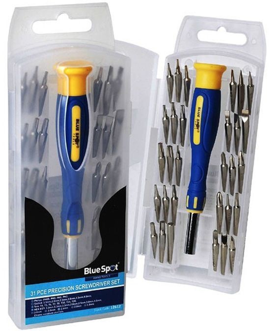 BlueSpot 31 Pcs Precision Screwdriver Torx, Phillips, Slotted, Hex 12612