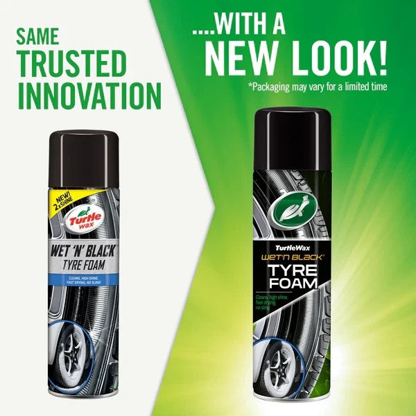 Turtle Wax 53145 Wet N Black Tyre Foam Wet Looking Tyres Long Lasting 500ML