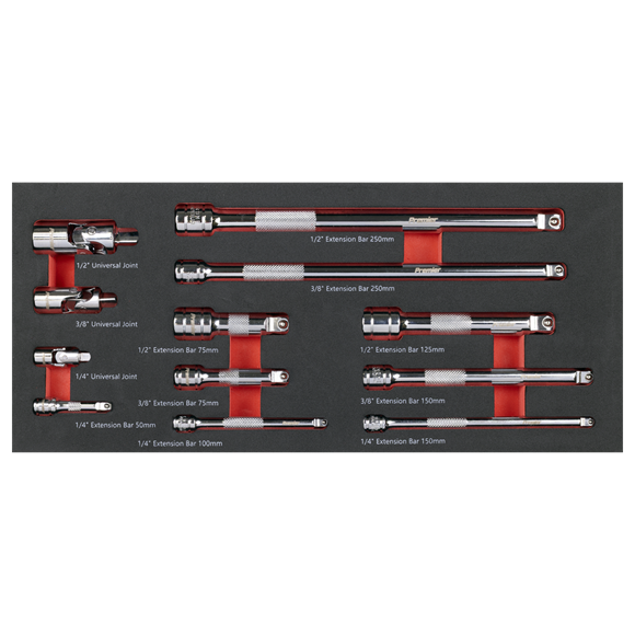 Sealey Wobble Extension Bar Set with Tool Tray 1/4, 3/8, 1/2 Sq Drive